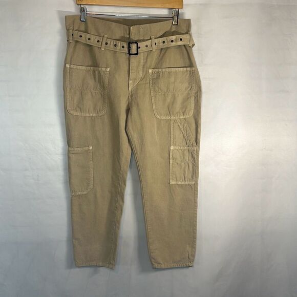 Free People Womens Khaki Zip Fly Elastic Waist Patch Pockets Platoon LOOK - Picture 1 of 16